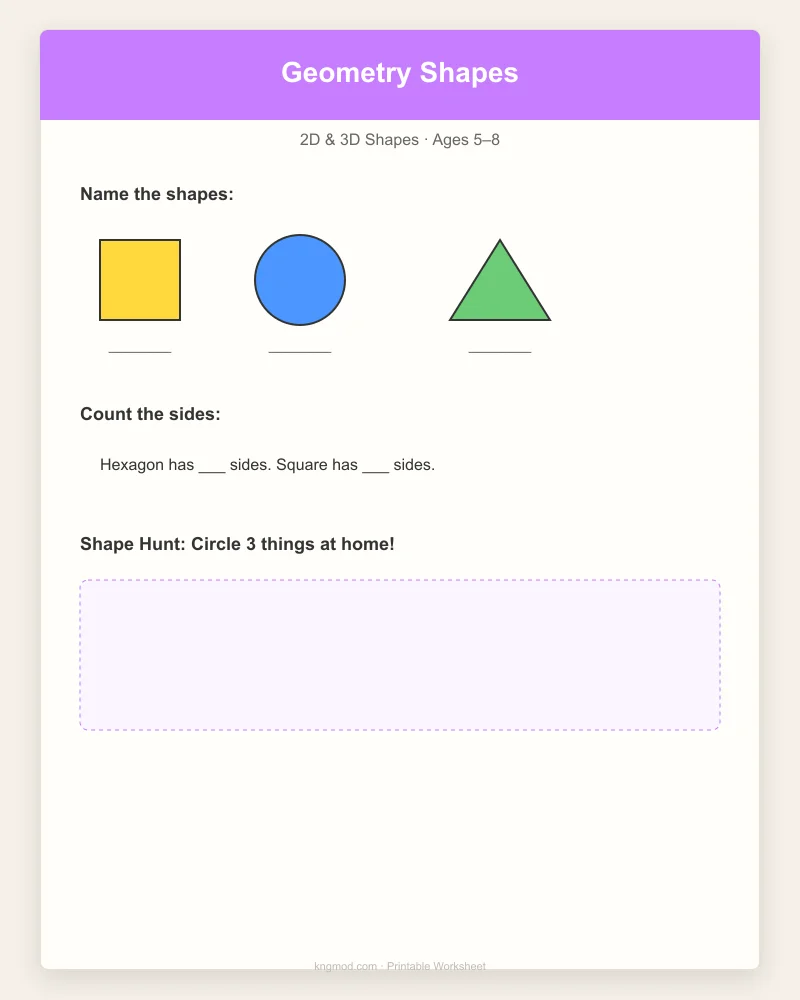 Preview of Geometry Shapes Fun — Identify, Draw & Count Sides
