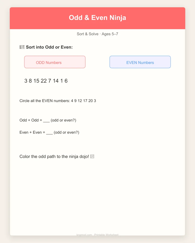 Preview of Odd & Even Number Ninja — Sort, Color & Solve