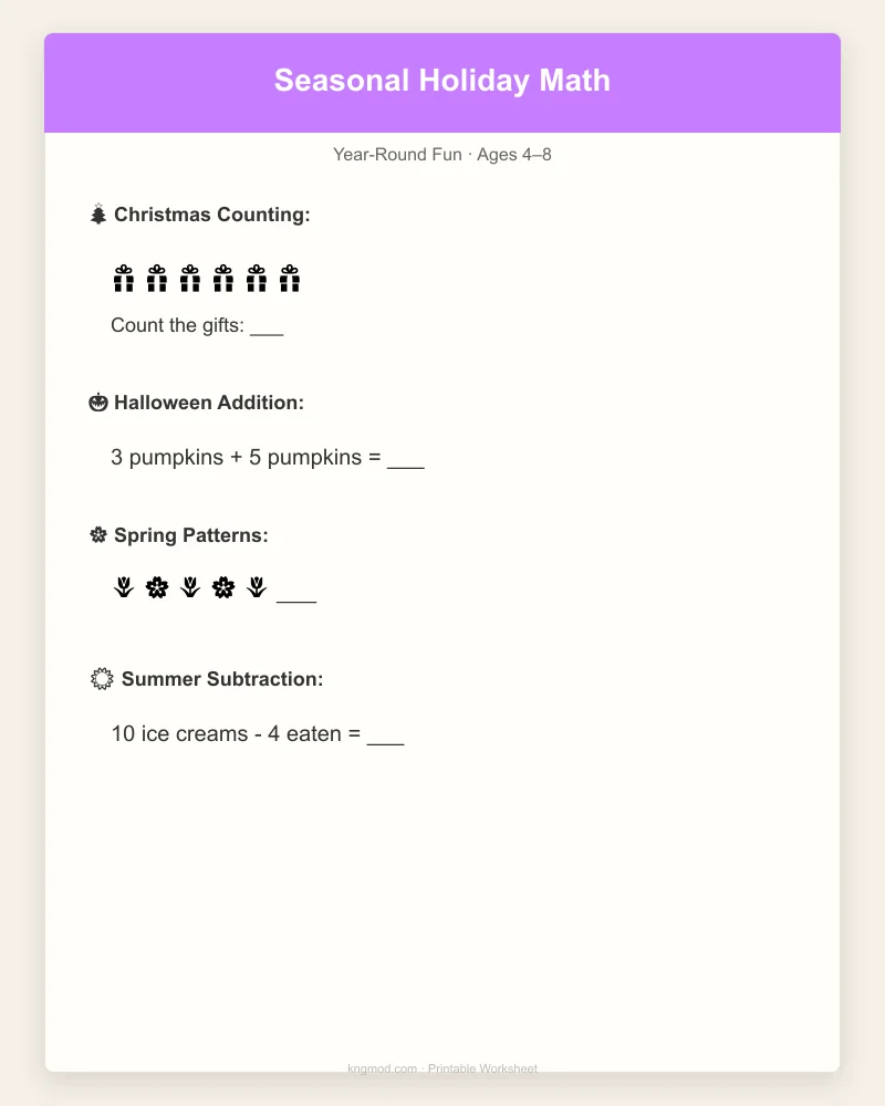 Preview of Seasonal Holiday Math — Year-Round Festive Activities